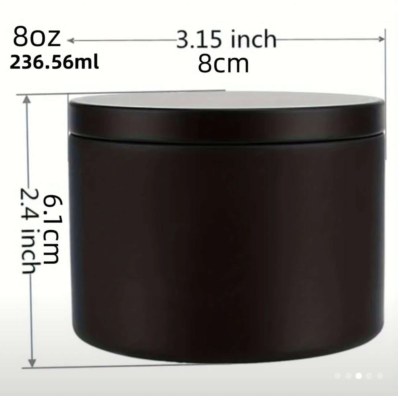NEW! 8 ounce solid black seamless tins - case of 24