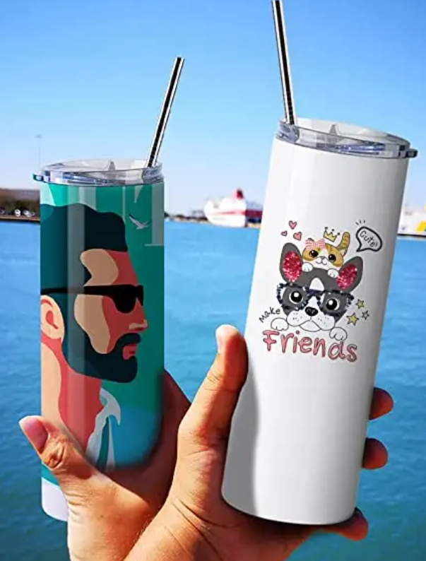 20 Ounce Tumbler BLANK for DIY with Metal Straw and Rubber Bottom for Sublimation