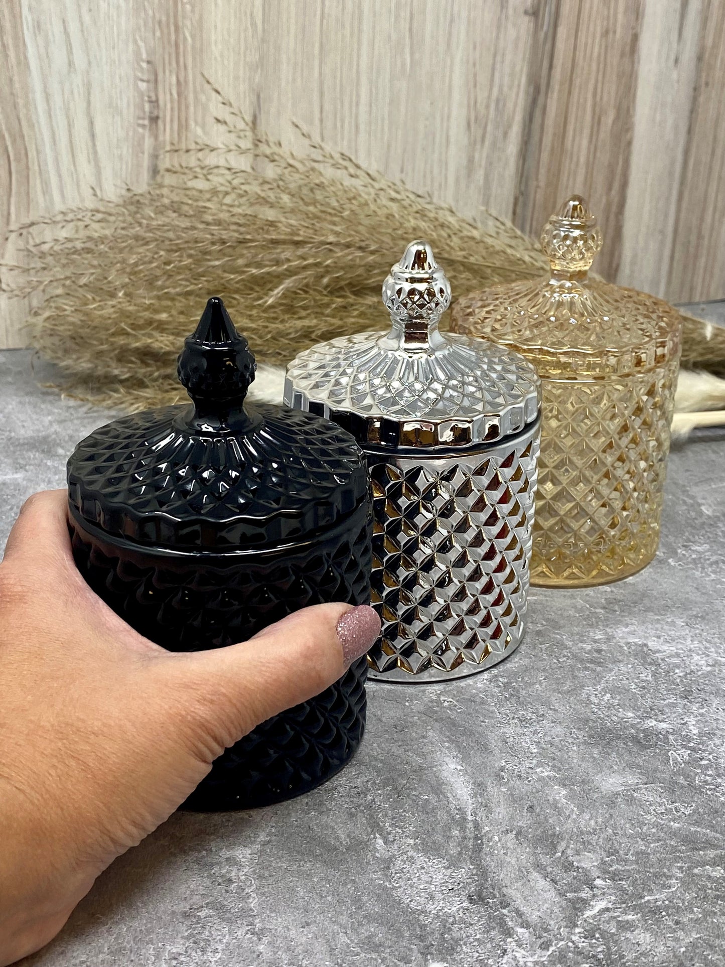 CLEARANCE SALE! Luxury Vessels - Beautiful multi colored two piece 10 oz faceted jar