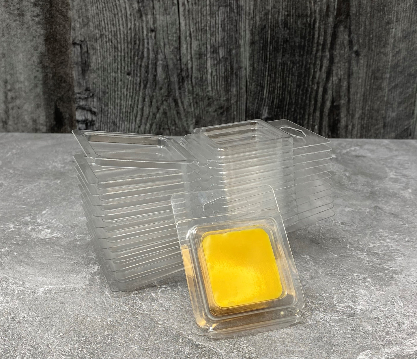 One ounce single cube clamshell molds for wax melts or soap samples