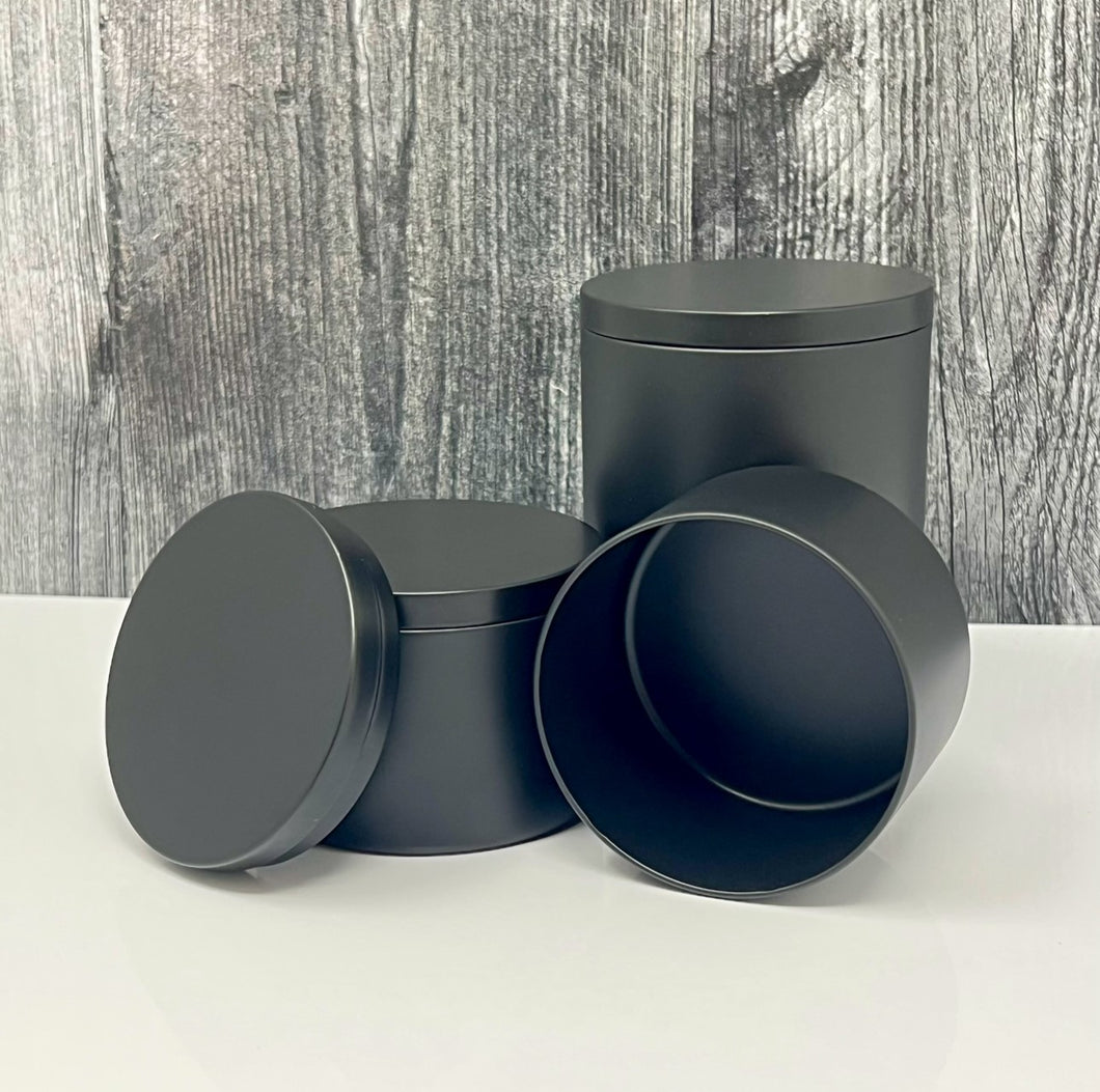 NEW!  8 ounce solid black seamless tins - case of 24