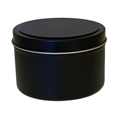 8 oz black seamless tins - sold in case of 12