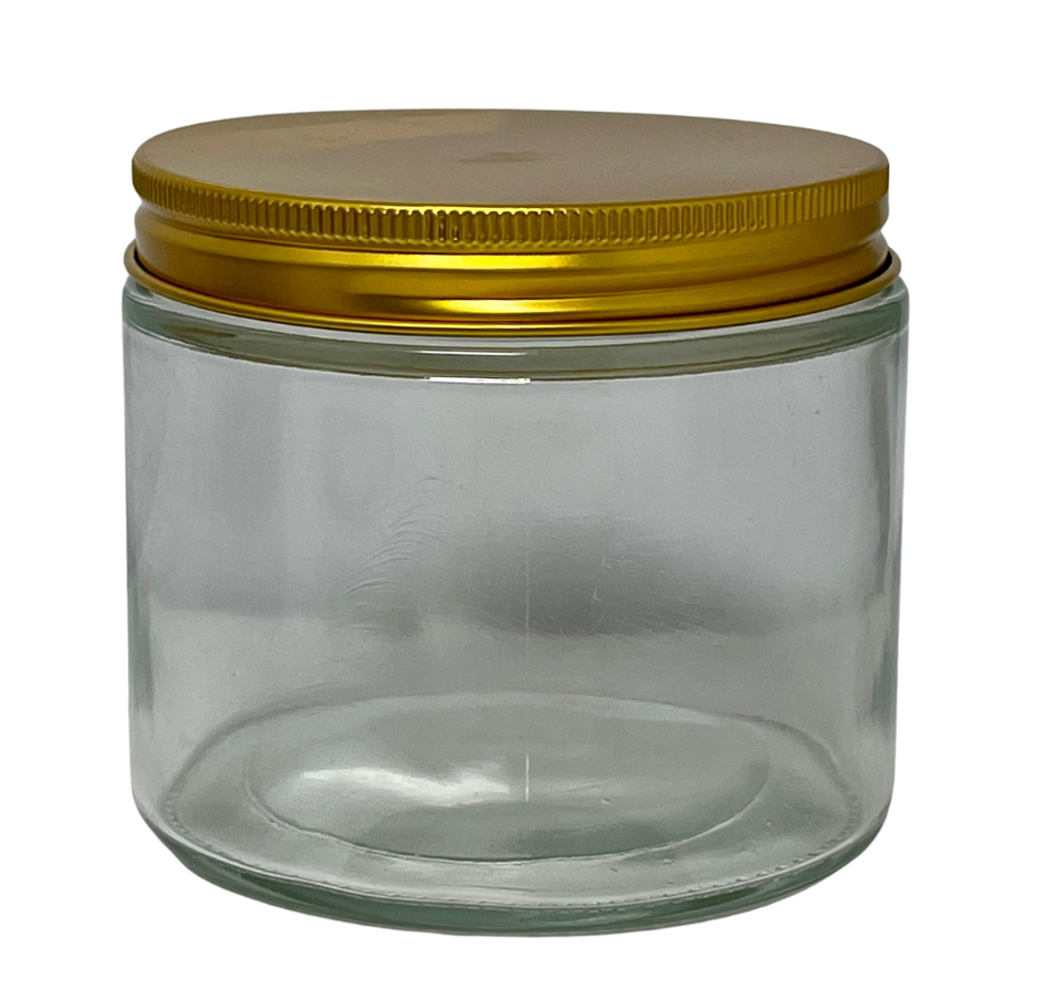 12 Ounce Salsa Type Clear Glass Jar - Choose from gold, black or silver lid