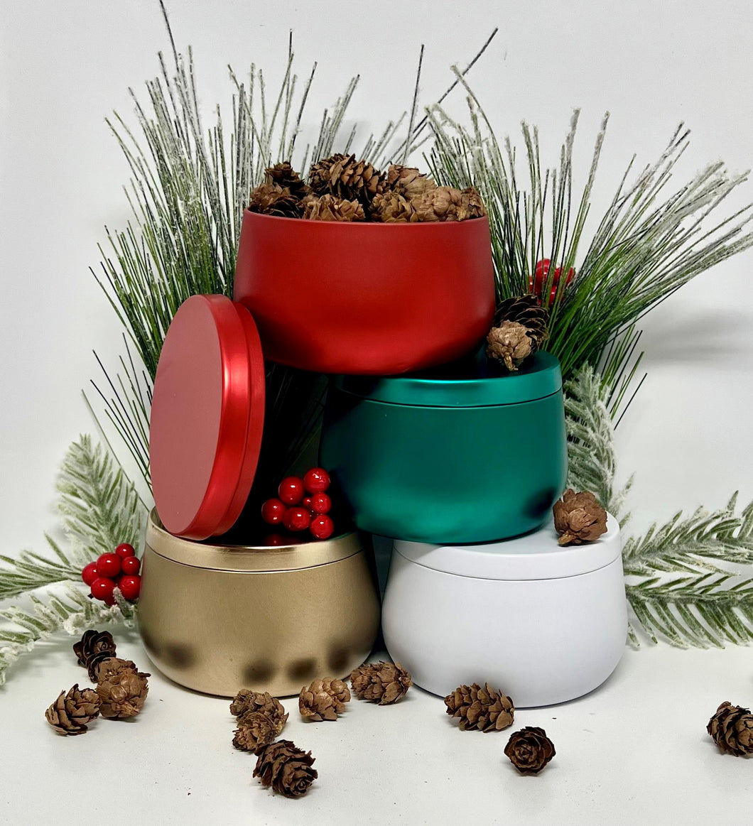 Holiday Set - Variety Luxury Vessels - Beautiful Two Piece 8 oz Seamless Tins in 4 colors