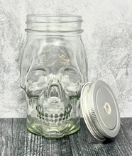 Load image into Gallery viewer, Skull Mason Jars - 16 ounce - Perfect for Halloween! Comes with straw lid.
